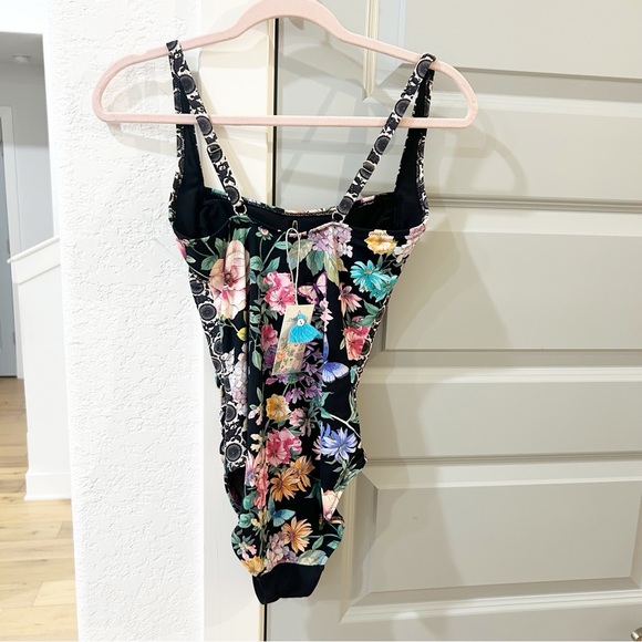 NWT Johnny Was Black Butterfly Floral Ruched One Piece Swimsuit - Picture 3 of 4